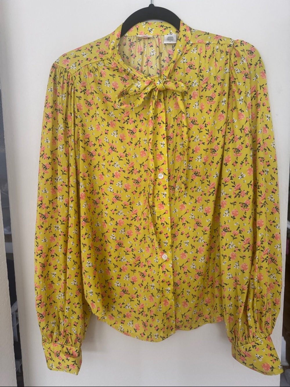 Levi's Yellow Floral Bow-Tie Button Down Blouse
